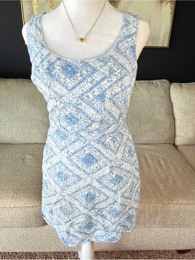 Japna Light Blue and White Sleeveless Scoop Neck Dress